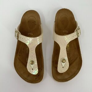 Birkenstock Gizeh flip flop thong sandal cream snake scale shimmery comfort 36 5